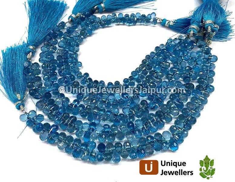 Swiss Blue Topaz Faceted Drops Beads